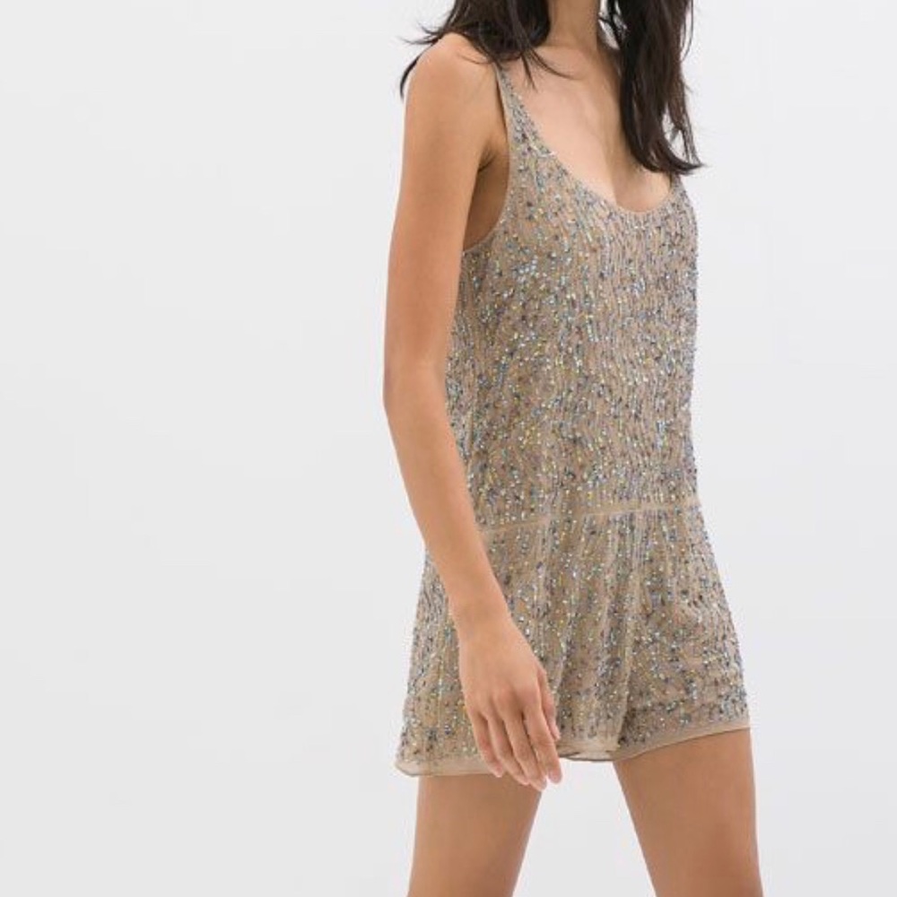 ZARA NudeBeaded Romper